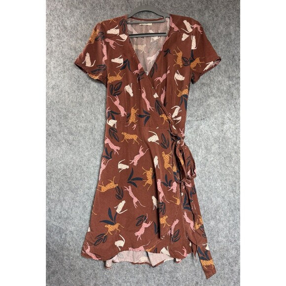 Marine Layer Dresses & Skirts - Marine Layer Dress Womens Small Brown Cheetah Print Wrap V Neck Short Sleeve